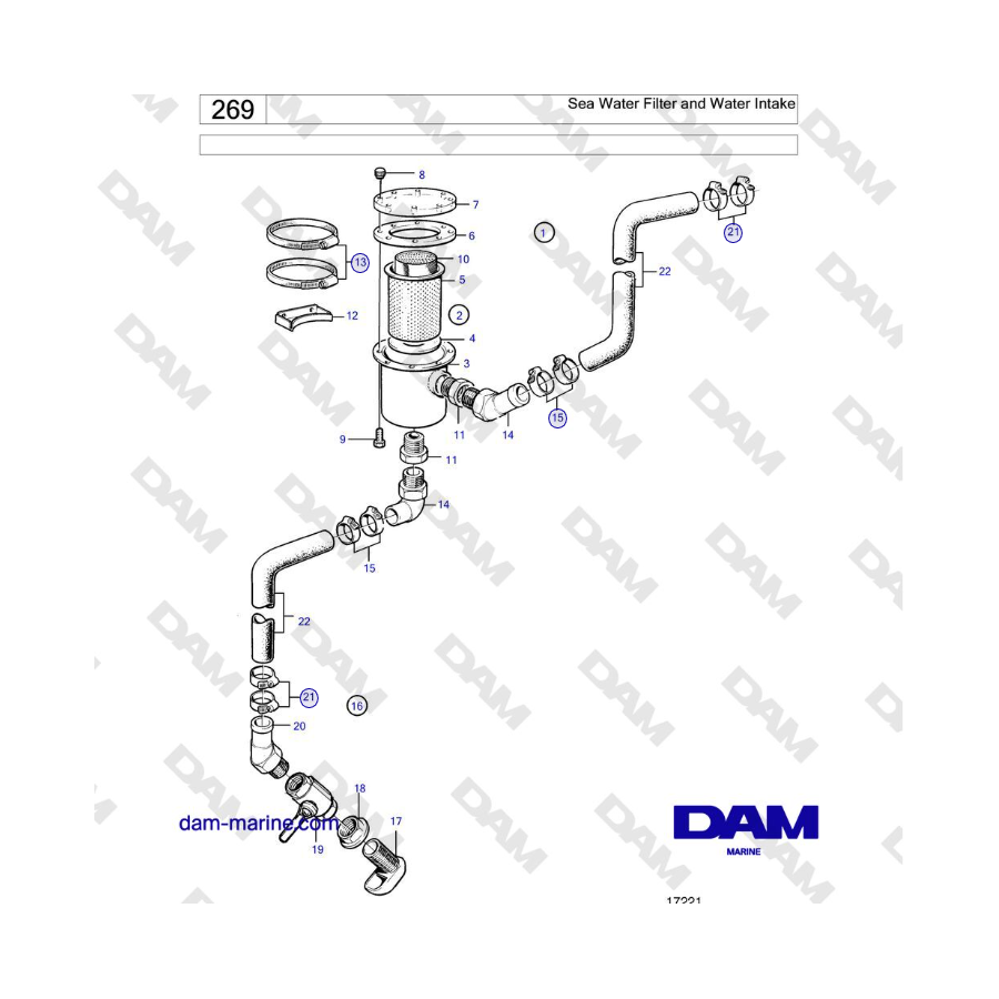 Volvo Penta KAD42B / KAMD42B / TAMD42B - Sea Water Filter and Water Intake