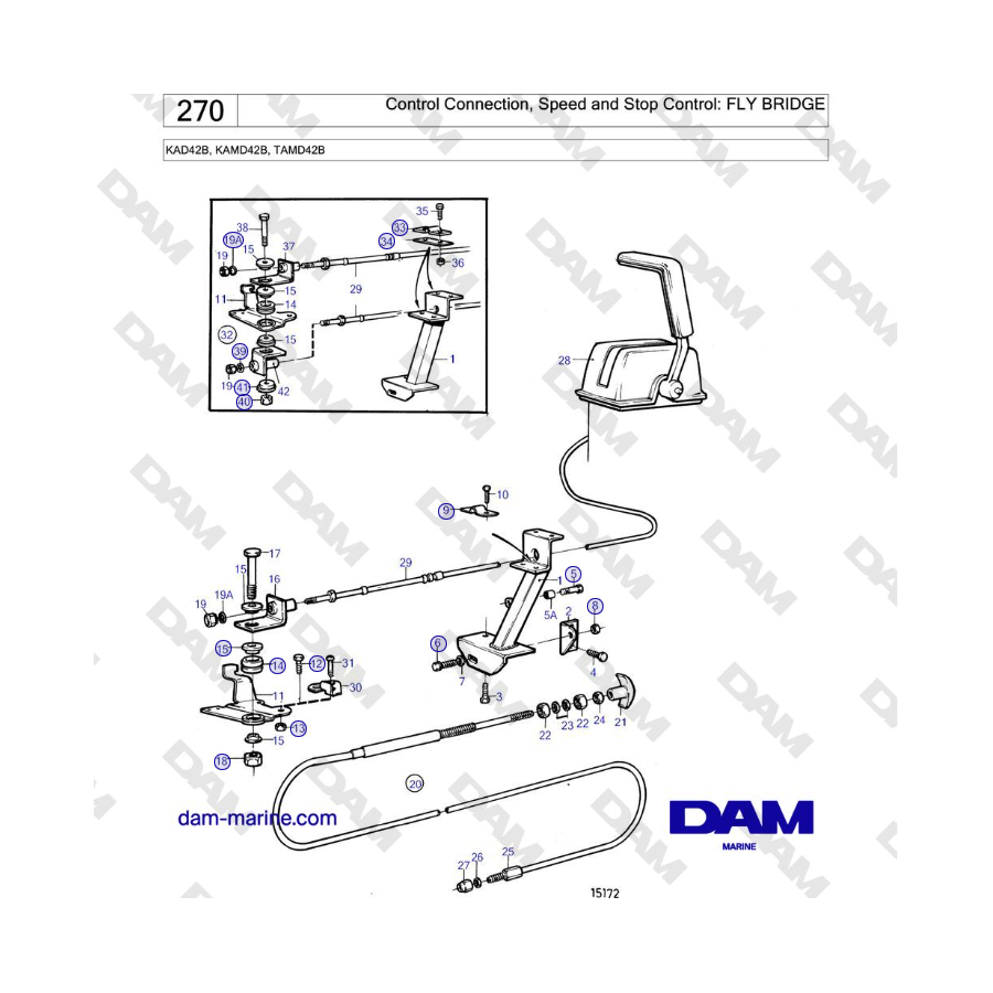 Volvo Penta KAD42B / KAMD42B / TAMD42B - Conexión de control, control de velocidad y parada: FLY BRIDGE