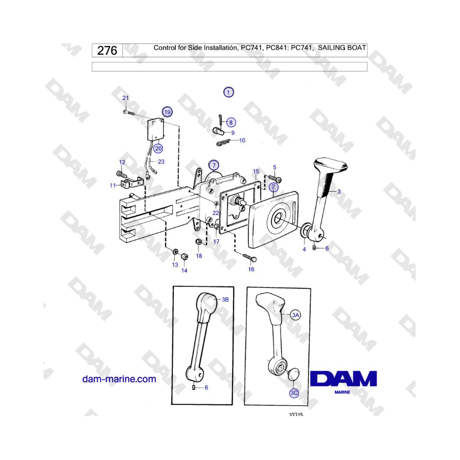 Volvo Penta KAD42B / KAMD42B / TAMD42B - Control for Side Installation, PC740: PC740, SAILING BOAT