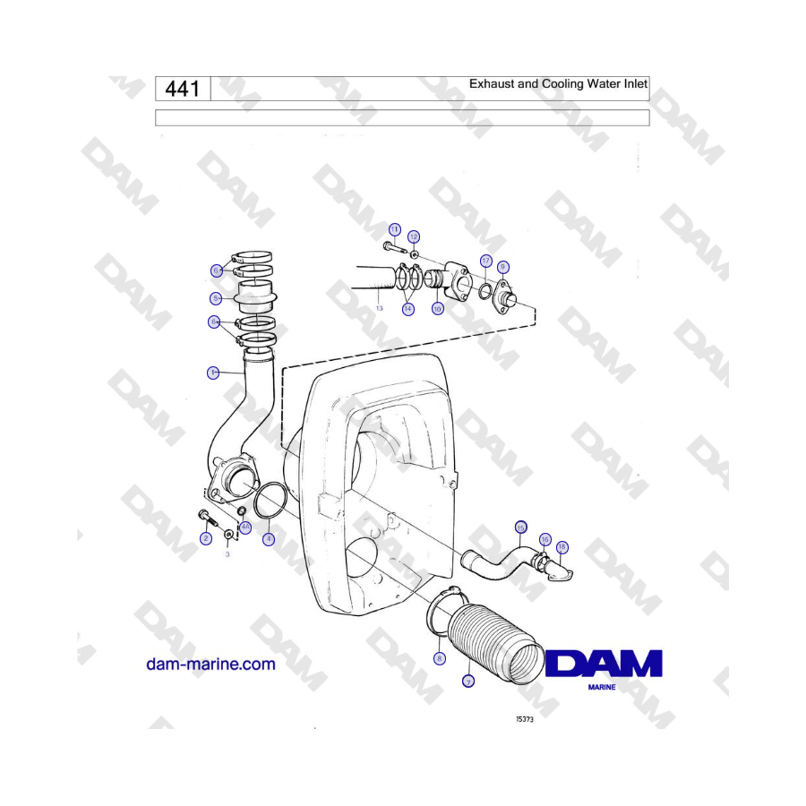 Volvo Penta KAD42B / KAMD42B / TAMD42B - Escape y entrada de agua de refrigeración