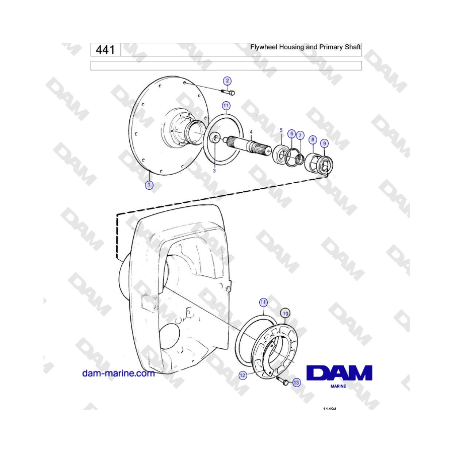 Volvo Penta KAD42B / KAMD42B / TAMD42B - Carcasa del volante y eje primario