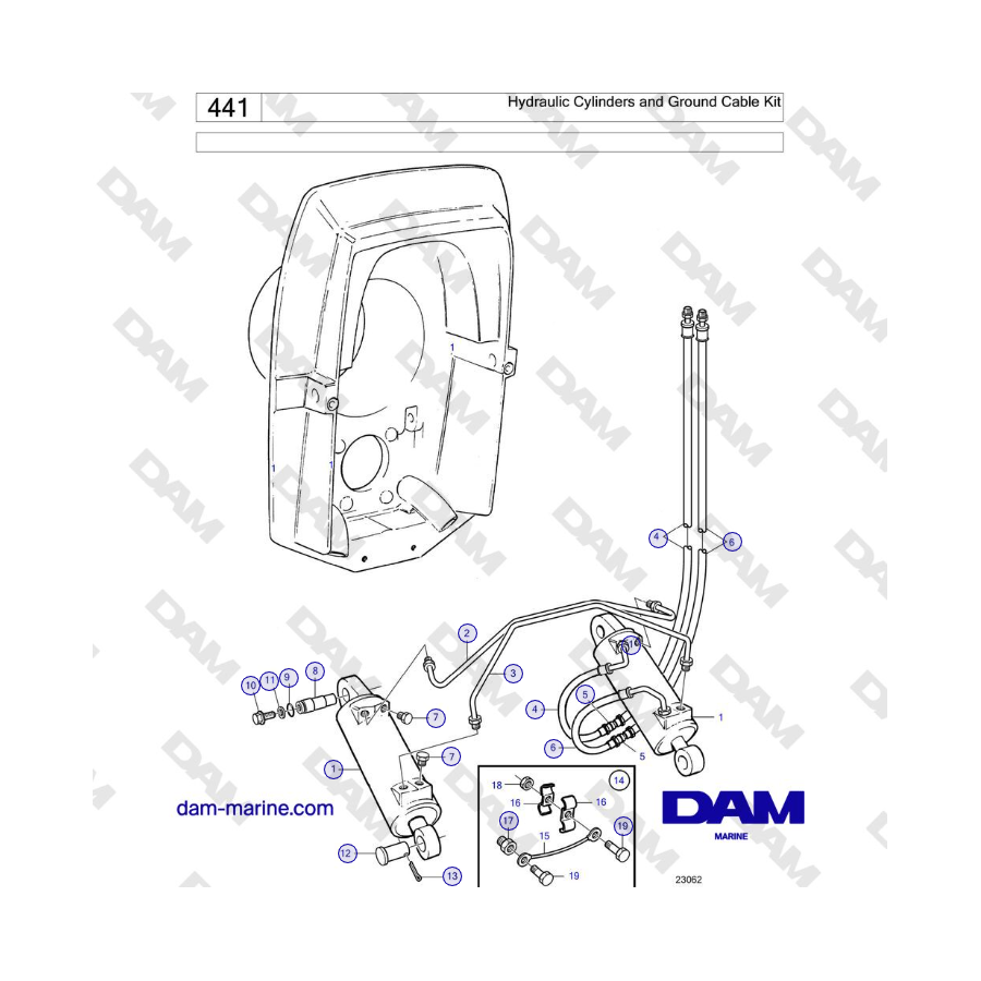 Volvo Penta KAD42B / KAMD42B / TAMD42B - Kit de cilindros hidráulicos y cable de tierra