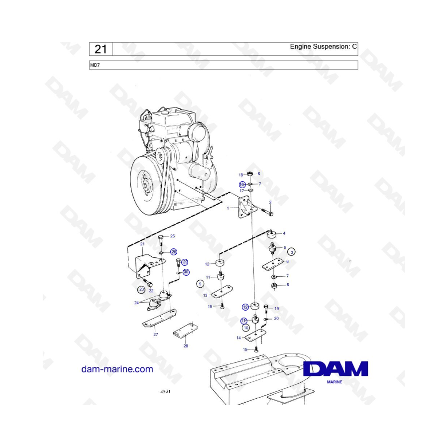 Volvo Penta MD7 - Suspensión del motor: C