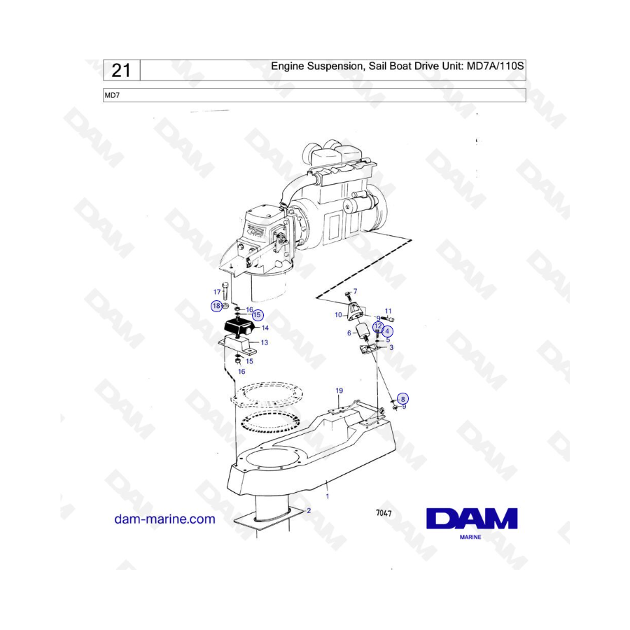 Volvo Penta MD7 - Suspensión del motor, unidad de accionamiento para veleros: MD7A/110S