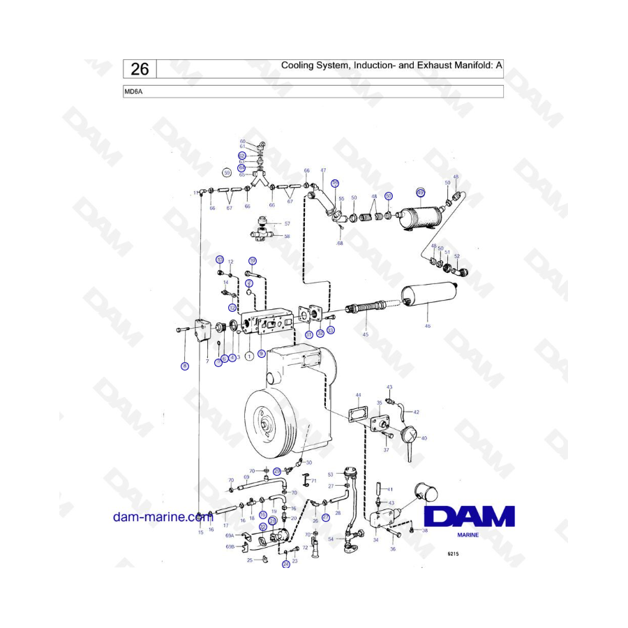 Volvo Penta MD6A - Cooling System, Induction- and Exhaust Manifold: A