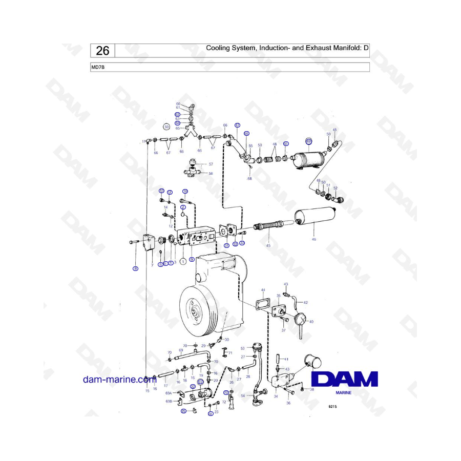 Volvo Penta MD7B - Sistema de refrigeración, colector de admisión y escape: D