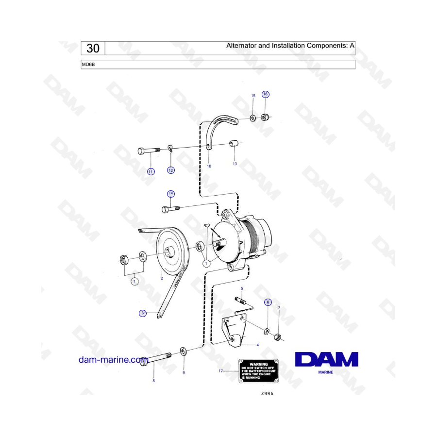 Volvo Penta MD6B - Alternador y componentes de instalación: A