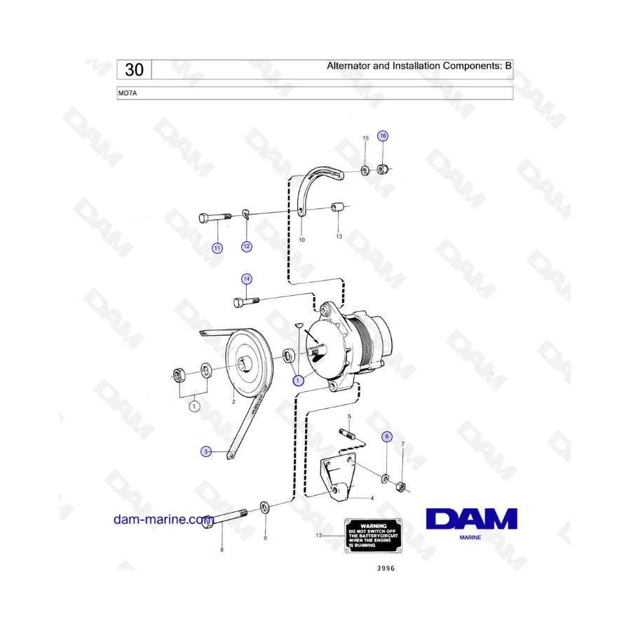 Volvo Penta MD7A - Alternador y componentes de instalación: B