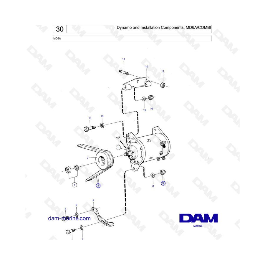 Volvo Penta MD6A - Dínamo y componentes de instalación: MD6A/COMBI