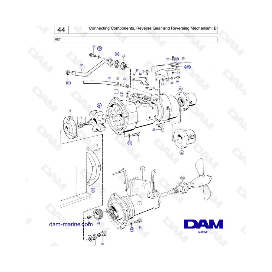 Volvo Penta MD7B - Connecting Components, Reverse Gear and Reversing Mechanism: B