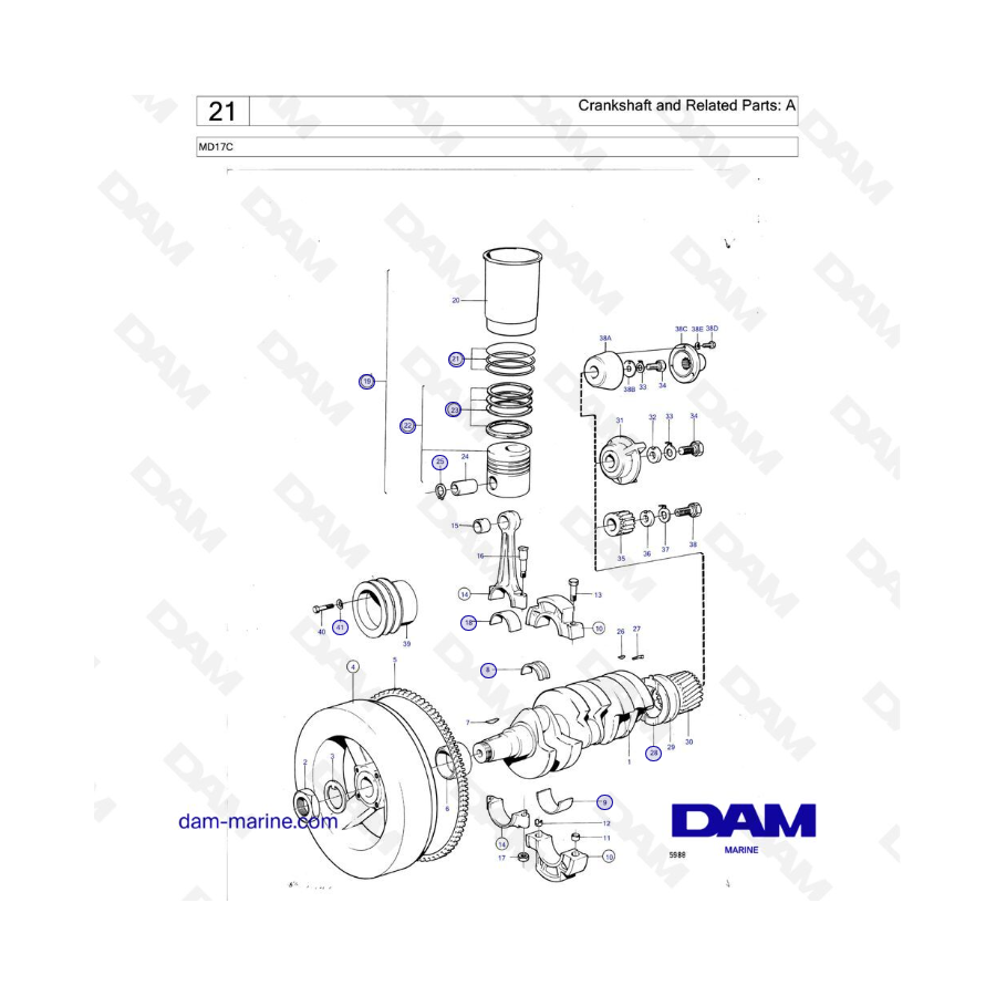 Volvo Penta MD17C - Cigüeñal y piezas relacionadas: A