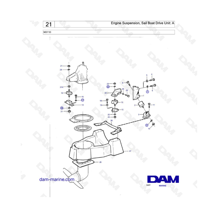 Volvo Penta MD11D - Suspensión del motor, unidad de accionamiento para veleros: A