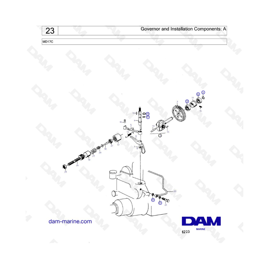 Volvo Penta MD17C - Regulador y componentes de instalación: A