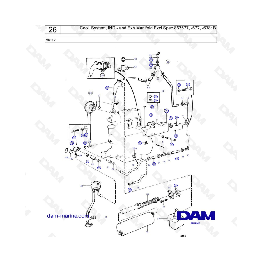 Volvo Penta MD11D - Cool. System, IND.- and Exh.Manifold Excl Spec 867577, -677, -678: B