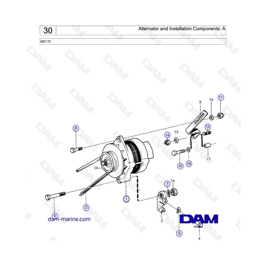 Volvo Penta MD17C - Alternador y componentes de instalación: A