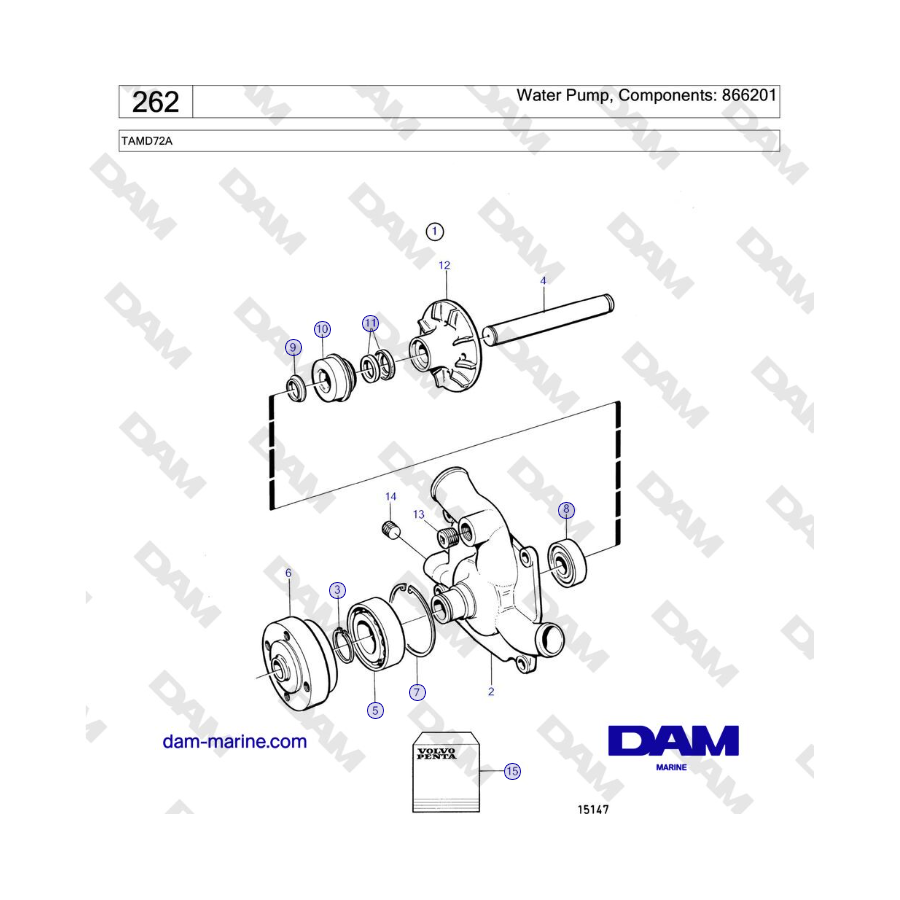 Volvo Penta TAMD72A - Bomba de agua, Componentes: 866201