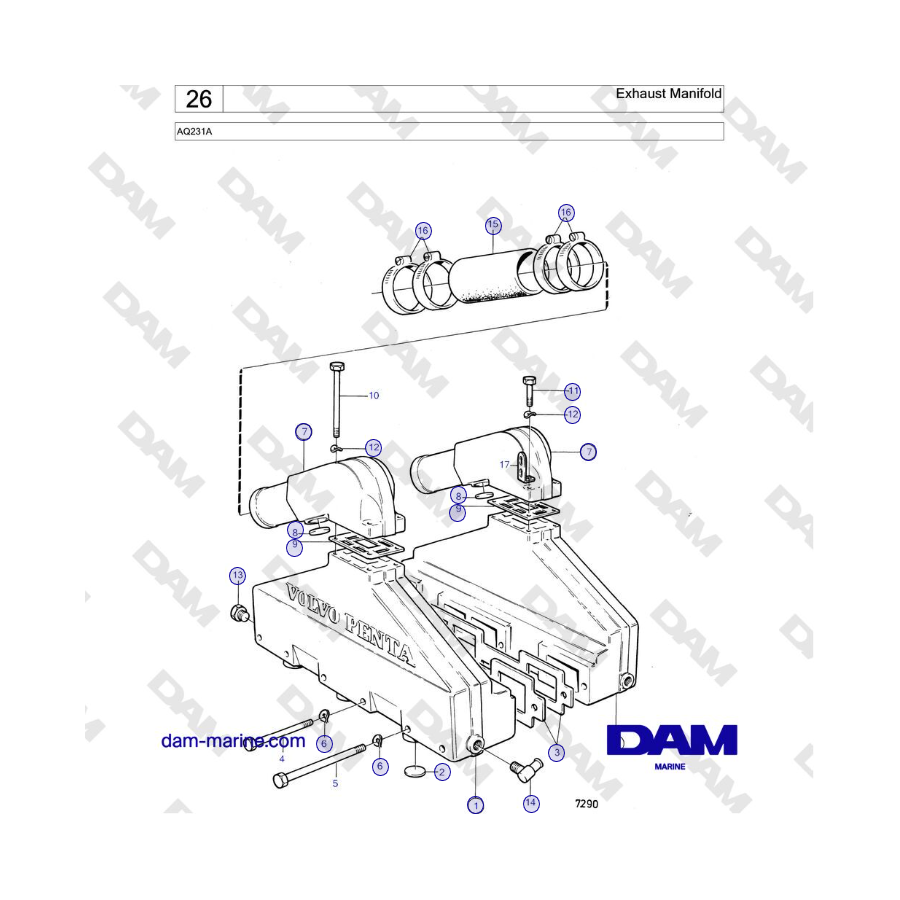 Volvo Penta AQ231A - Colector de escape