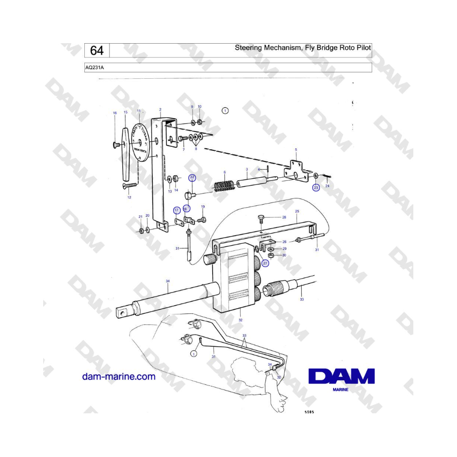 Volvo Penta AQ231A - Mecanismo de dirección, Fly Bridge Roto Pilot