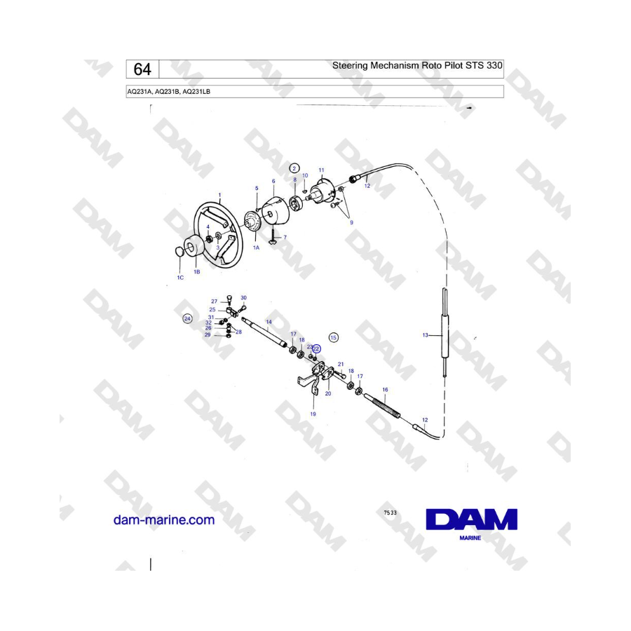 Volvo Penta AQ231A, AQ231B, AQ231LB - Mecanismo de dirección Roto Pilot STS 330