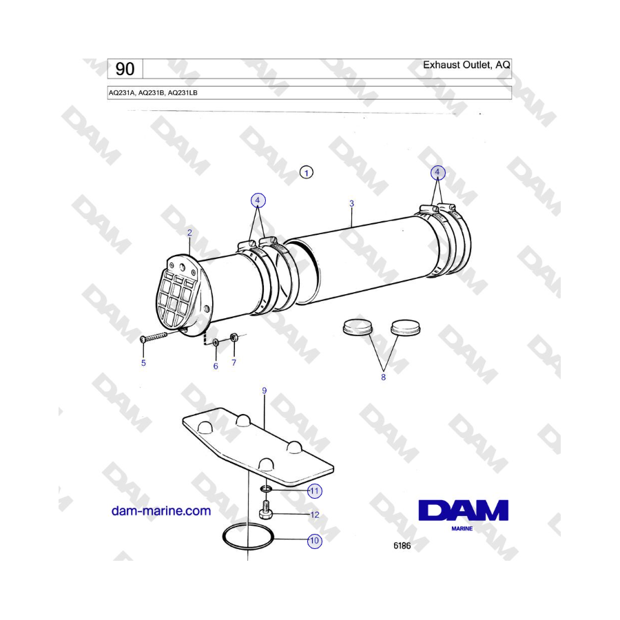 Volvo Penta AQ231A, AQ231B, AQ231LB - Exhaust Outlet, AQ