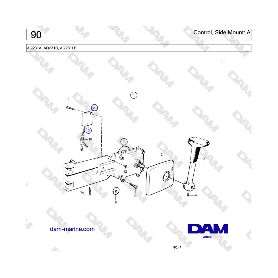 Volvo Penta AQ231A, AQ231B, AQ231LB - Control, montaje lateral: A