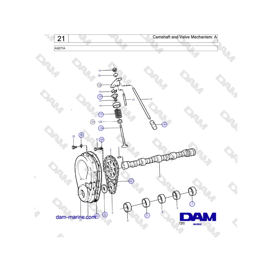 Volvo Penta AQ271A - Árbol de levas y mecanismo de válvulas: A