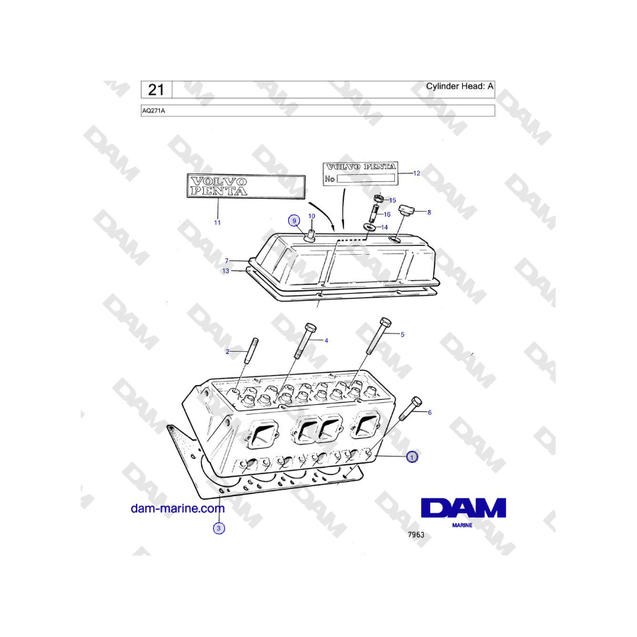 Volvo Penta AQ271A - Cylinder Head: A