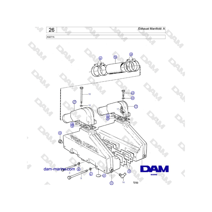 Volvo Penta AQ271A - Colector de escape: A