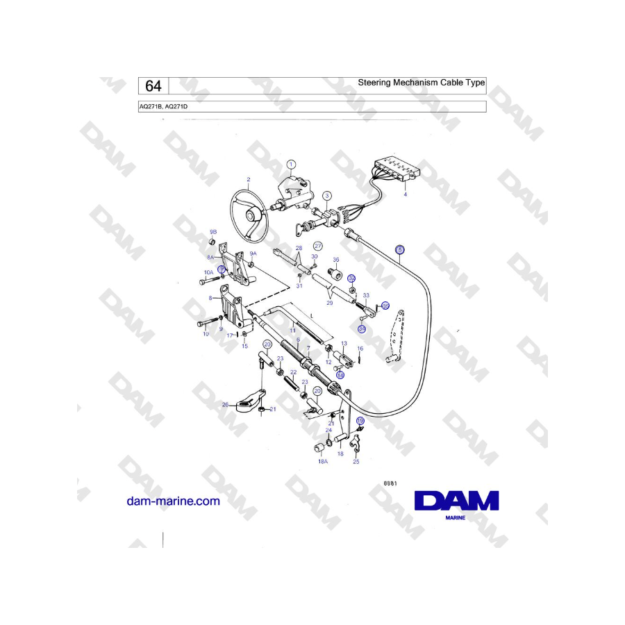 Volvo Penta AQ271B, AQ271D - Steering Mechanism Cable Type