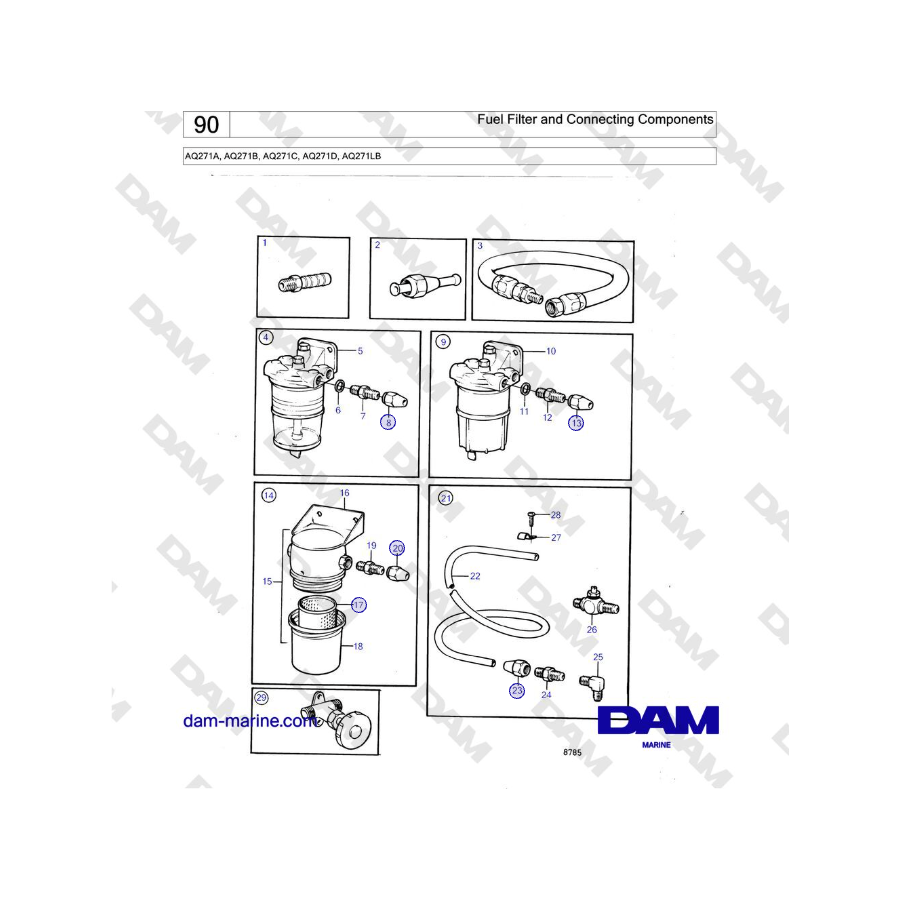 Volvo Penta AQ271 - Filtro de combustible y componentes de conexión