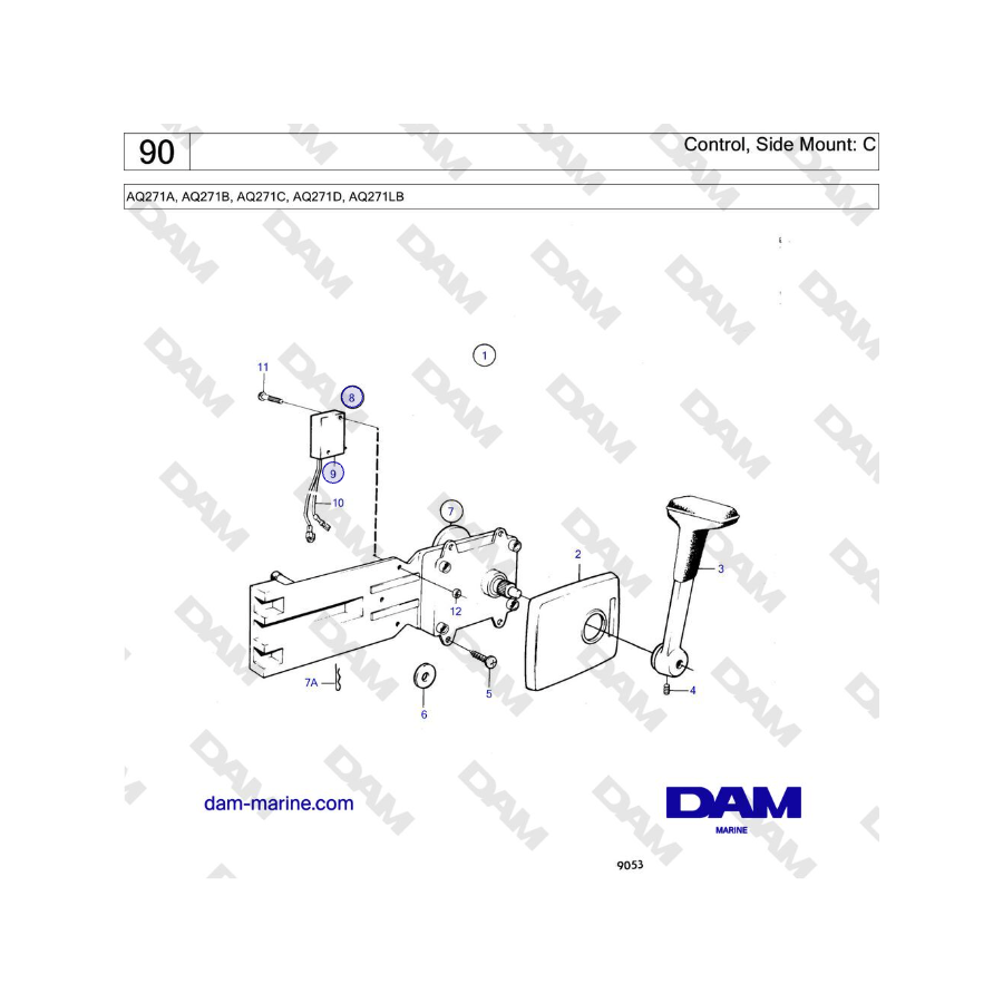 Volvo Penta AQ271 - Control, montaje lateral: C