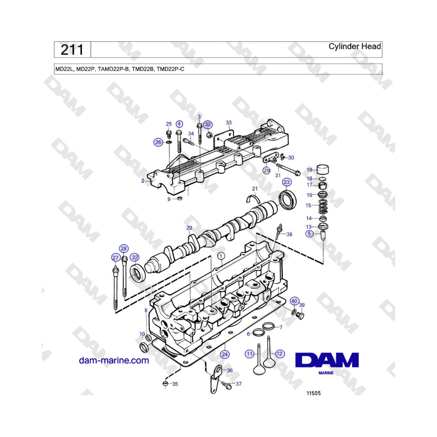 Volvo Penta MD22L, MD22P, TAMD22P-B, TMD22B, TMD22P-C - Culata