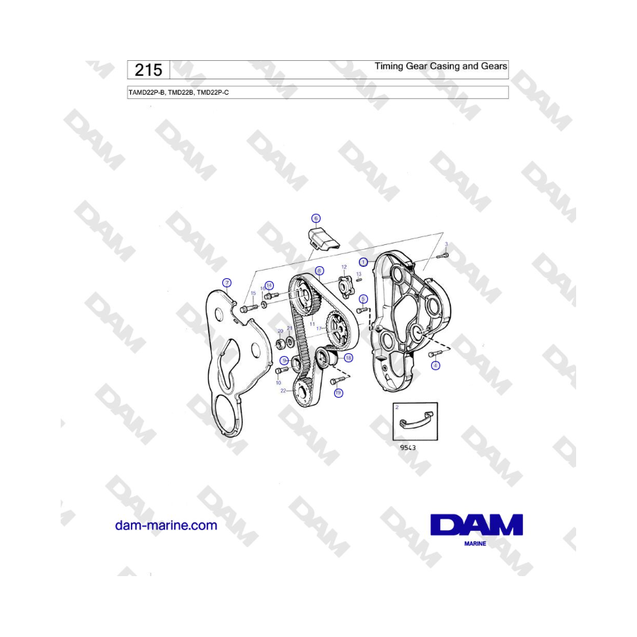 Volvo Penta TAMD22P-B, TMD22B, TMD22P-C - Caja y engranajes de distribución