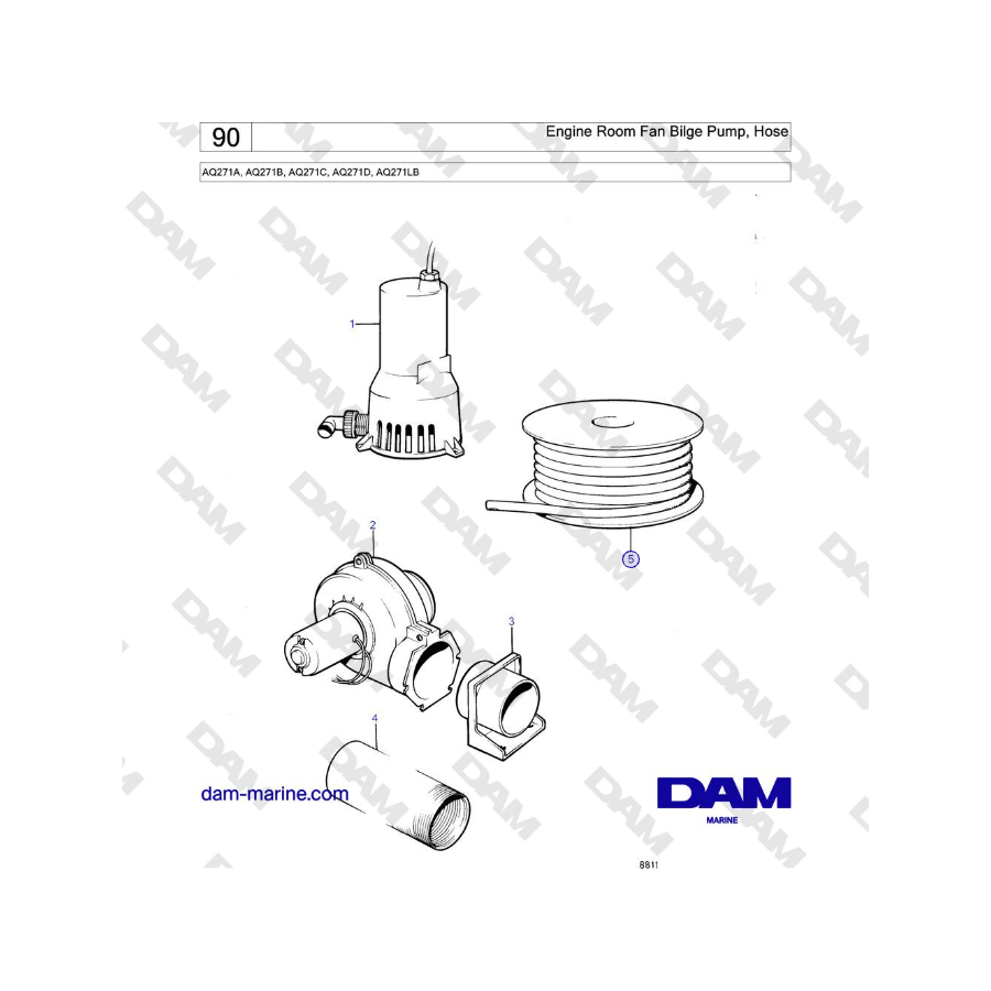 Volvo Penta AQ271 - Engine Room Fan Bilge Pump, Hose