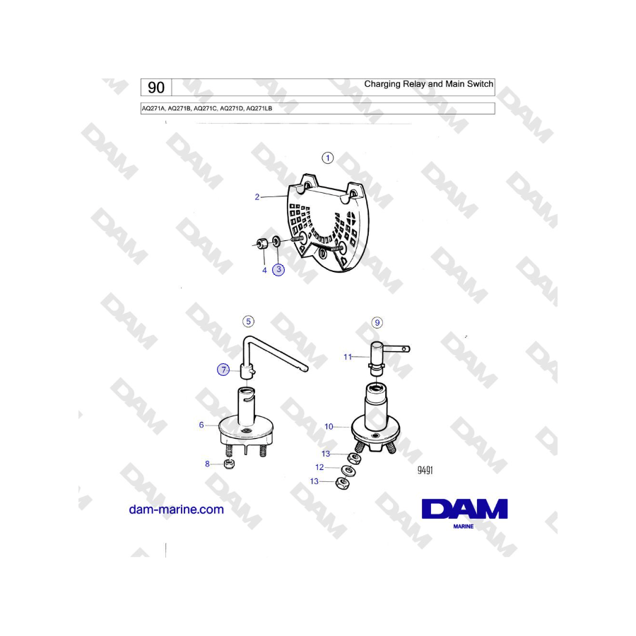 Volvo Penta AQ271 - Relé de carga e interruptor principal