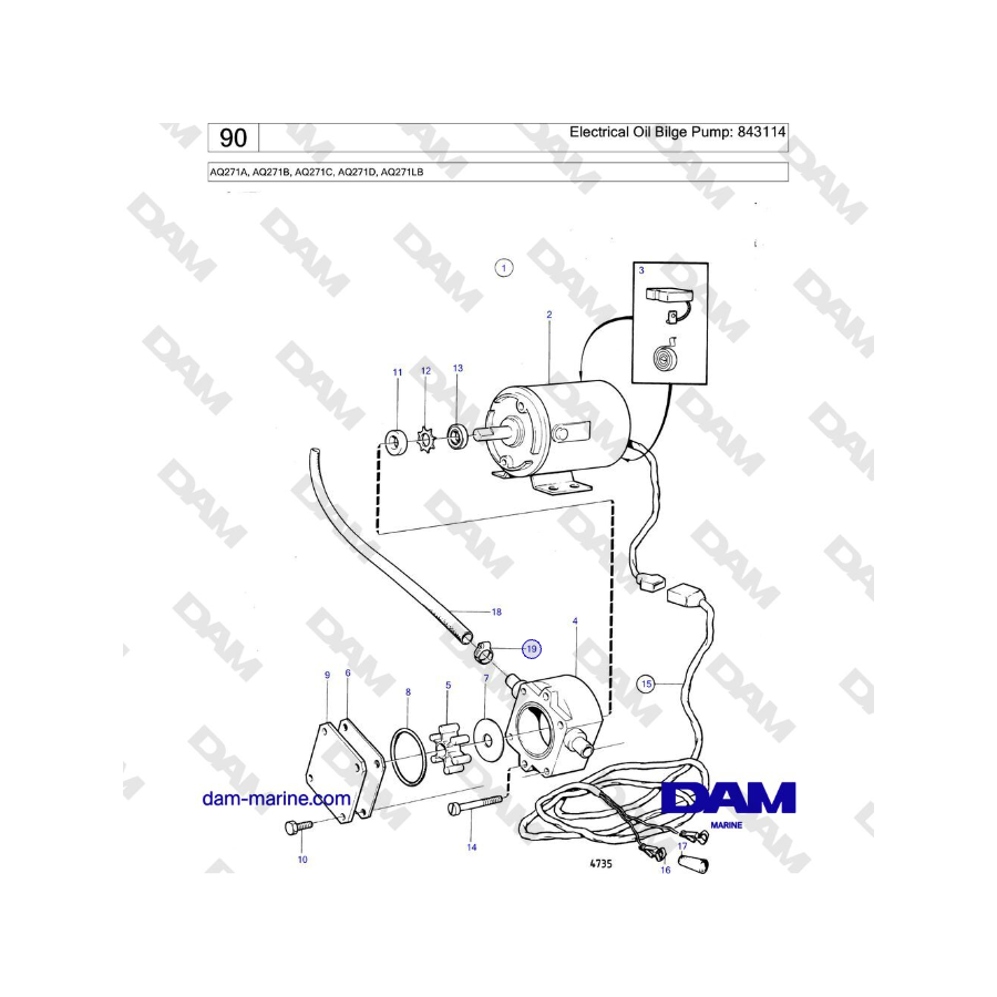 Volvo Penta AQ271 - Bomba de achique de aceite eléctrica: 843114