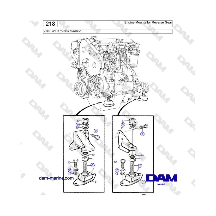 Volvo Penta MD22L, MD22P, TMD22B, TMD22P-C - Soportes de motor para marcha atrás