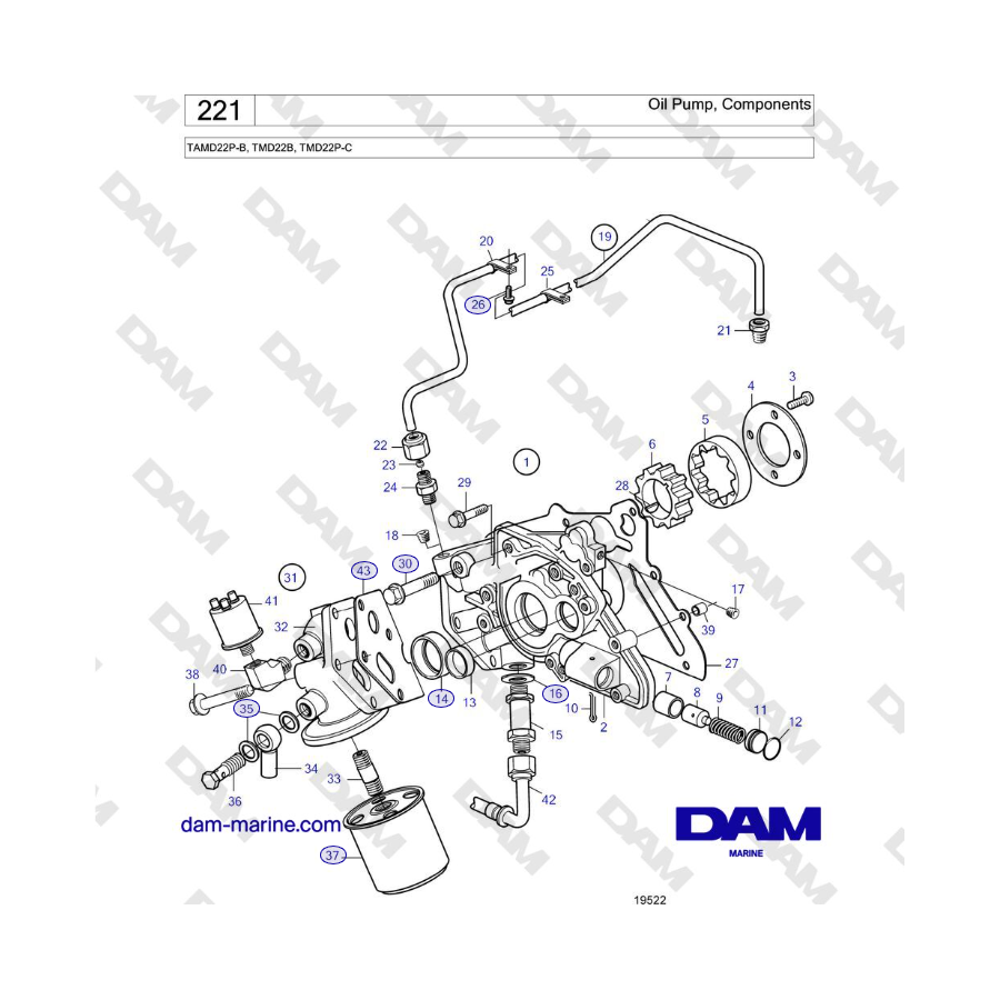 Volvo Penta TAMD22P-B, TMD22B, TMD22P-C - Bomba de aceite, componentes