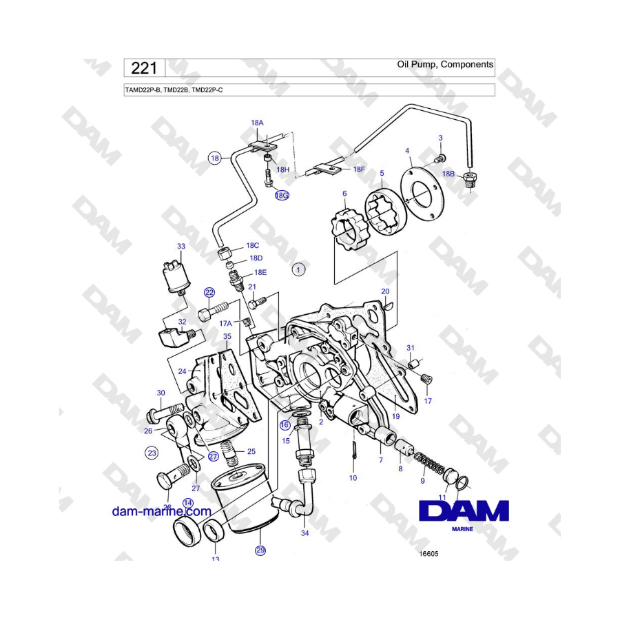 Volvo Penta TAMD22P-B, TMD22B, TMD22P-C - Bomba de aceite, componentes