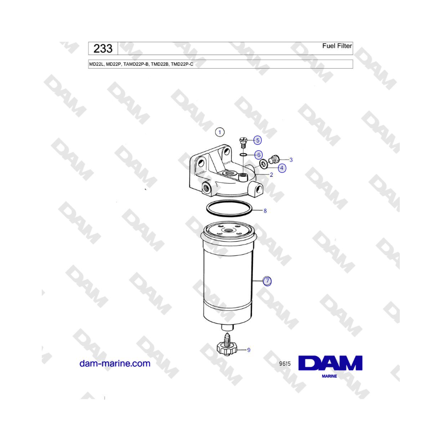 Volvo Penta MD22L, MD22P, TAMD22P-B, TMD22B, TMD22P-C - Filtro de combustible