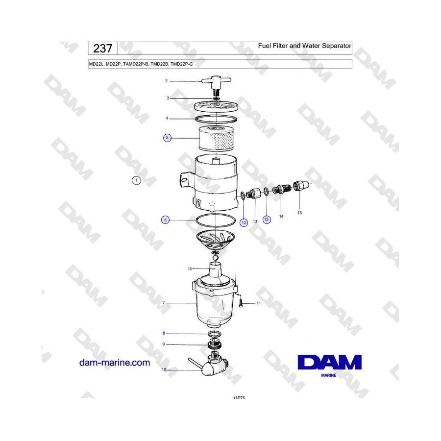 Volvo Penta MD22L, MD22P, TAMD22P-B, TMD22B, TMD22P-C - Filtro de combustible y separador de agua