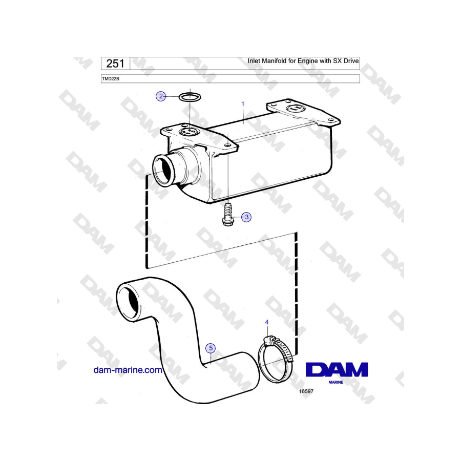 Volvo Penta TMD22B - Colector de admisión para motor con accionamiento SX