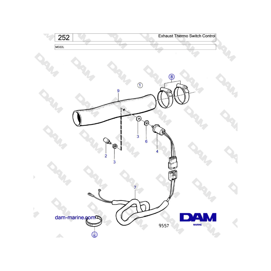 Volvo Penta MD22L - Control del interruptor térmico de escape