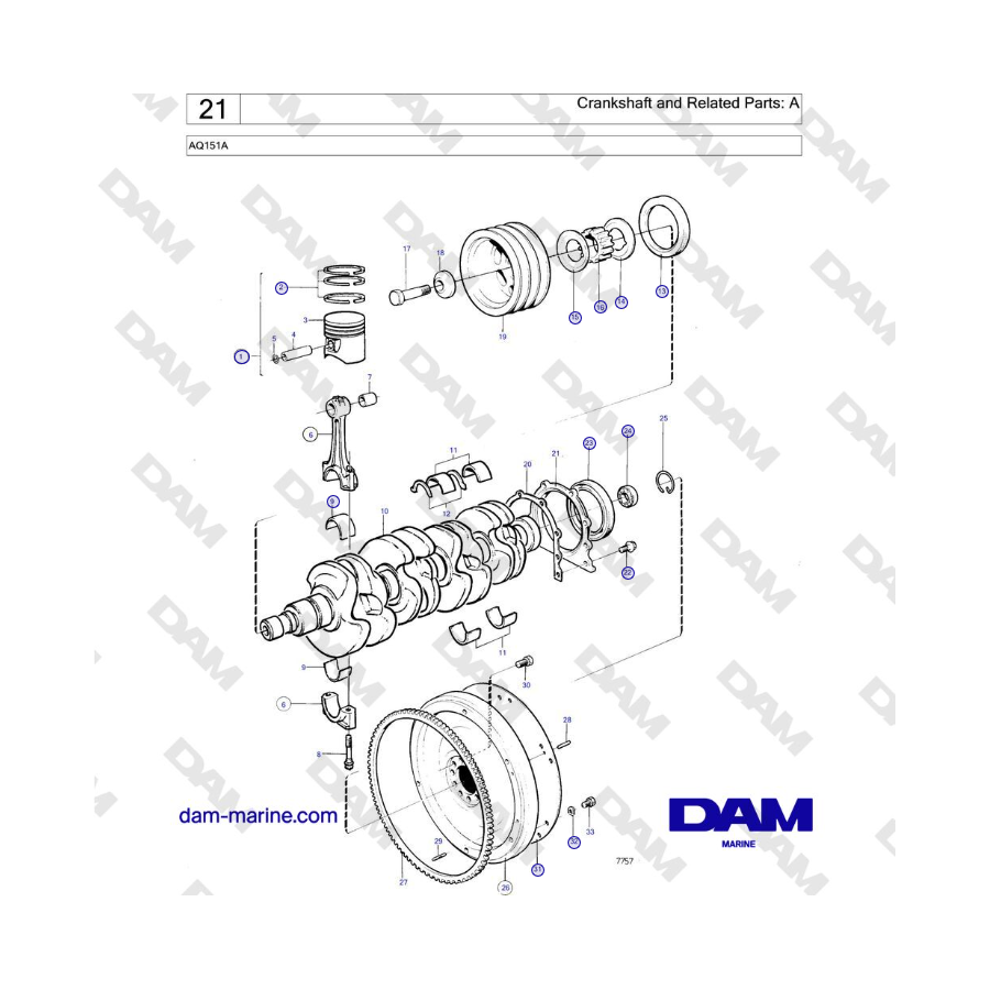 Volvo Penta AQ151A - Cigüeñal y piezas relacionadas: A