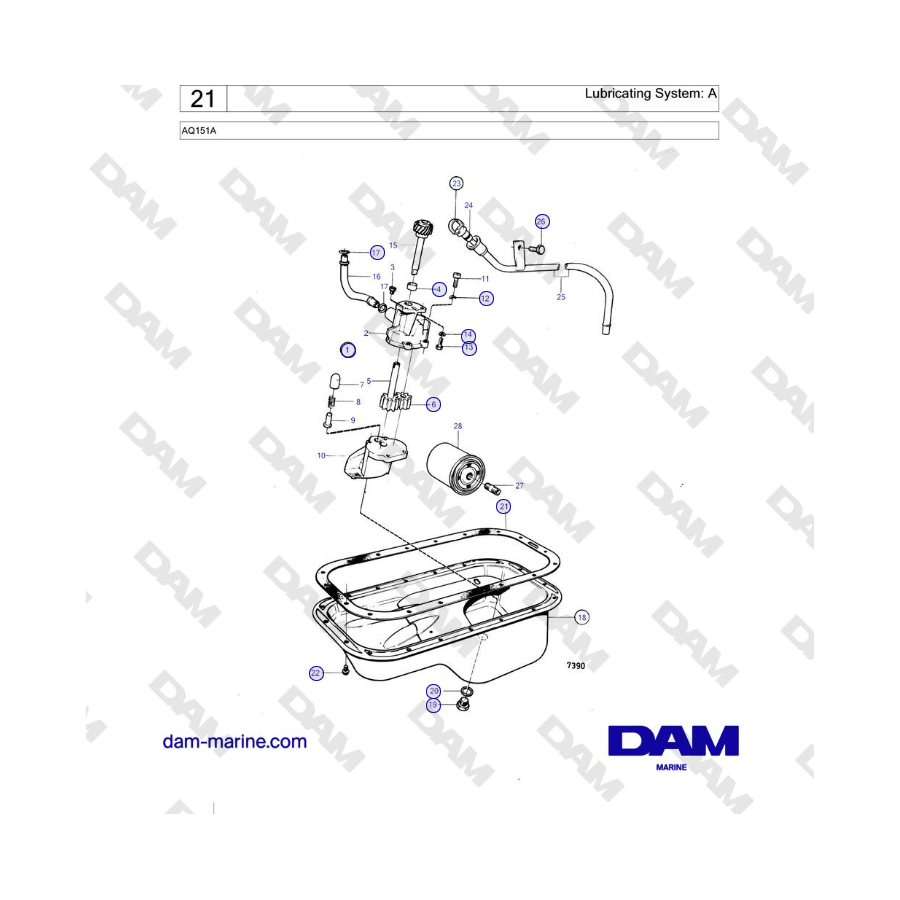 Volvo Penta AQ151A - Sistema de lubricación: A