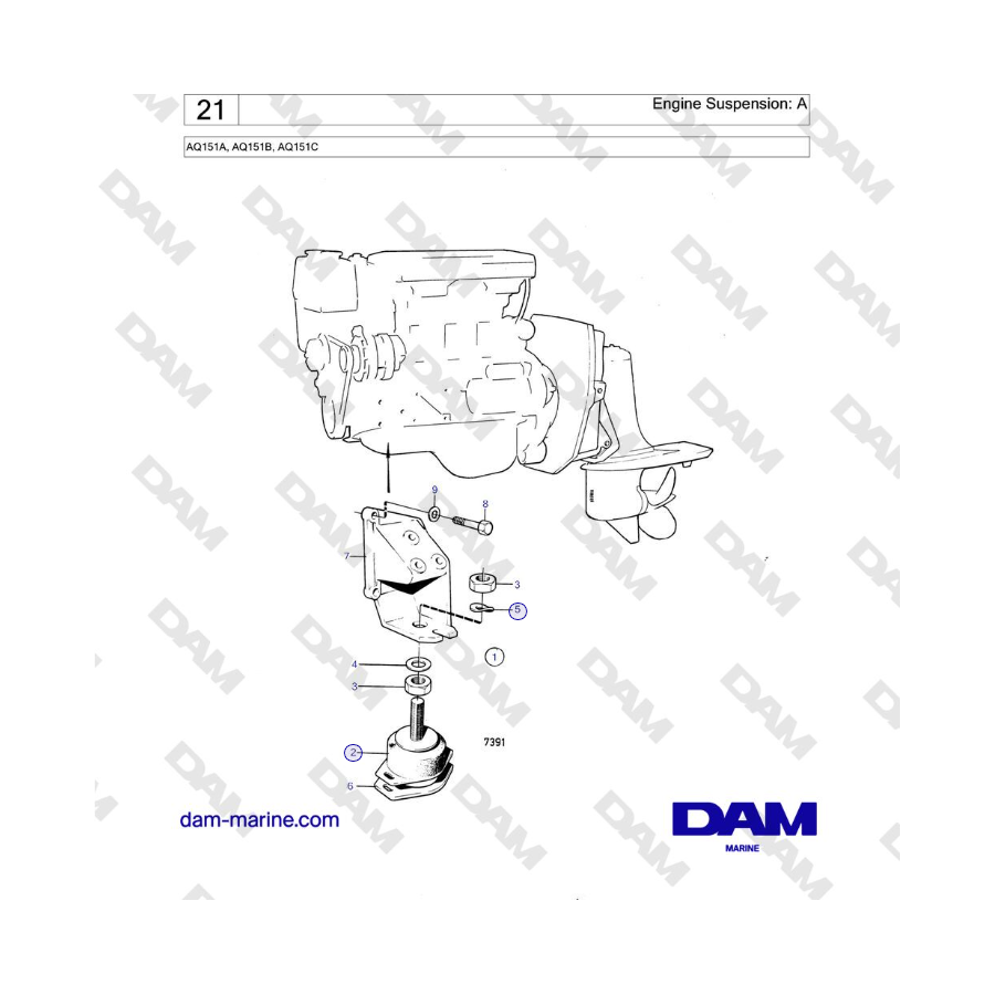 Volvo Penta AQ151A, AQ151B, AQ151C - Engine Suspension: A 