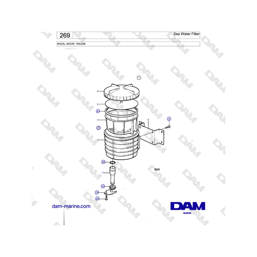 Volvo Penta MD22L, MD22P, TMD22B - Filtro de agua de mar