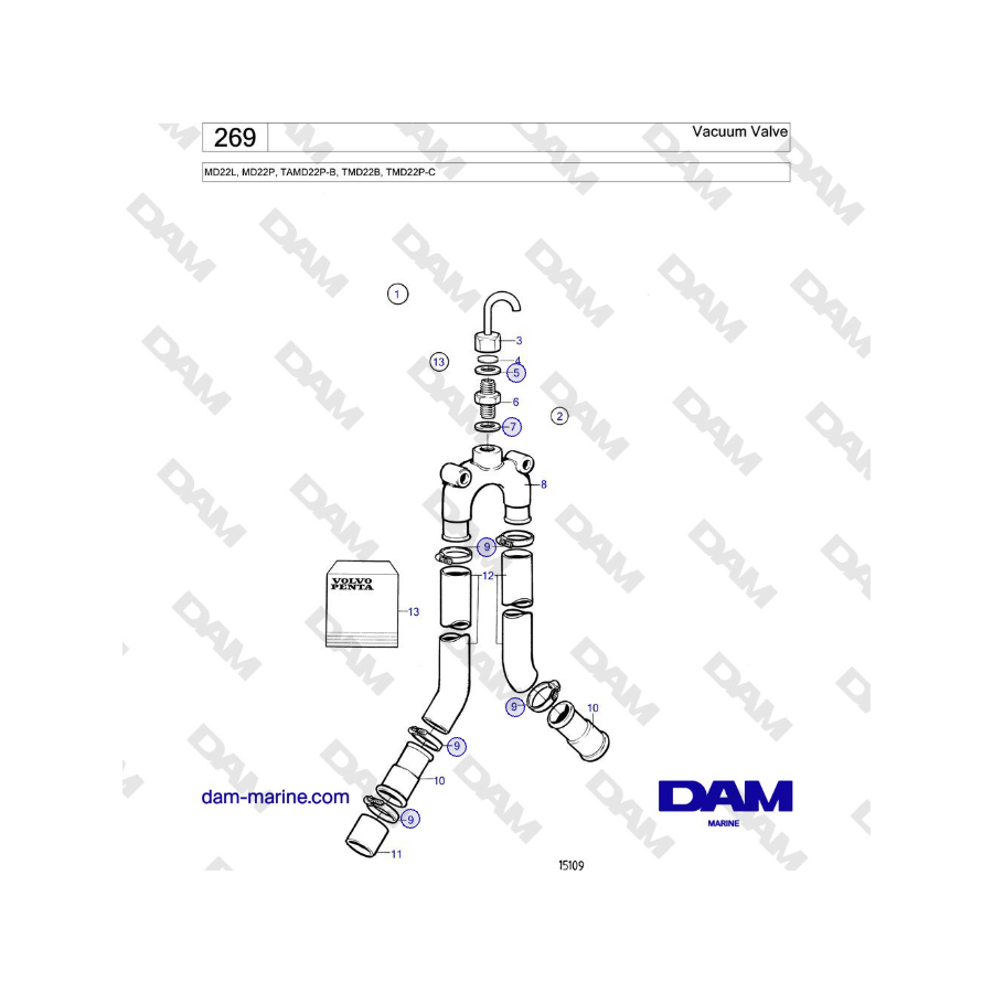 Volvo Penta MD22L, MD22P, TAMD22P-B, TMD22B, TMD22P-C - Válvula de vacío