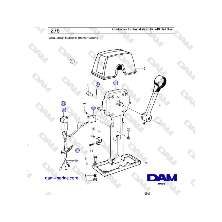 Volvo Penta MD22L, MD22P, TAMD22P-B, TMD22B, TMD22P-C - Control for top Installation, PC740 Sail Boat