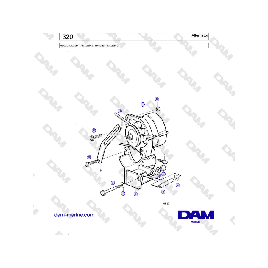 Volvo Penta MD22L, MD22P, TAMD22P-B, TMD22B, TMD22P-C - Alternador